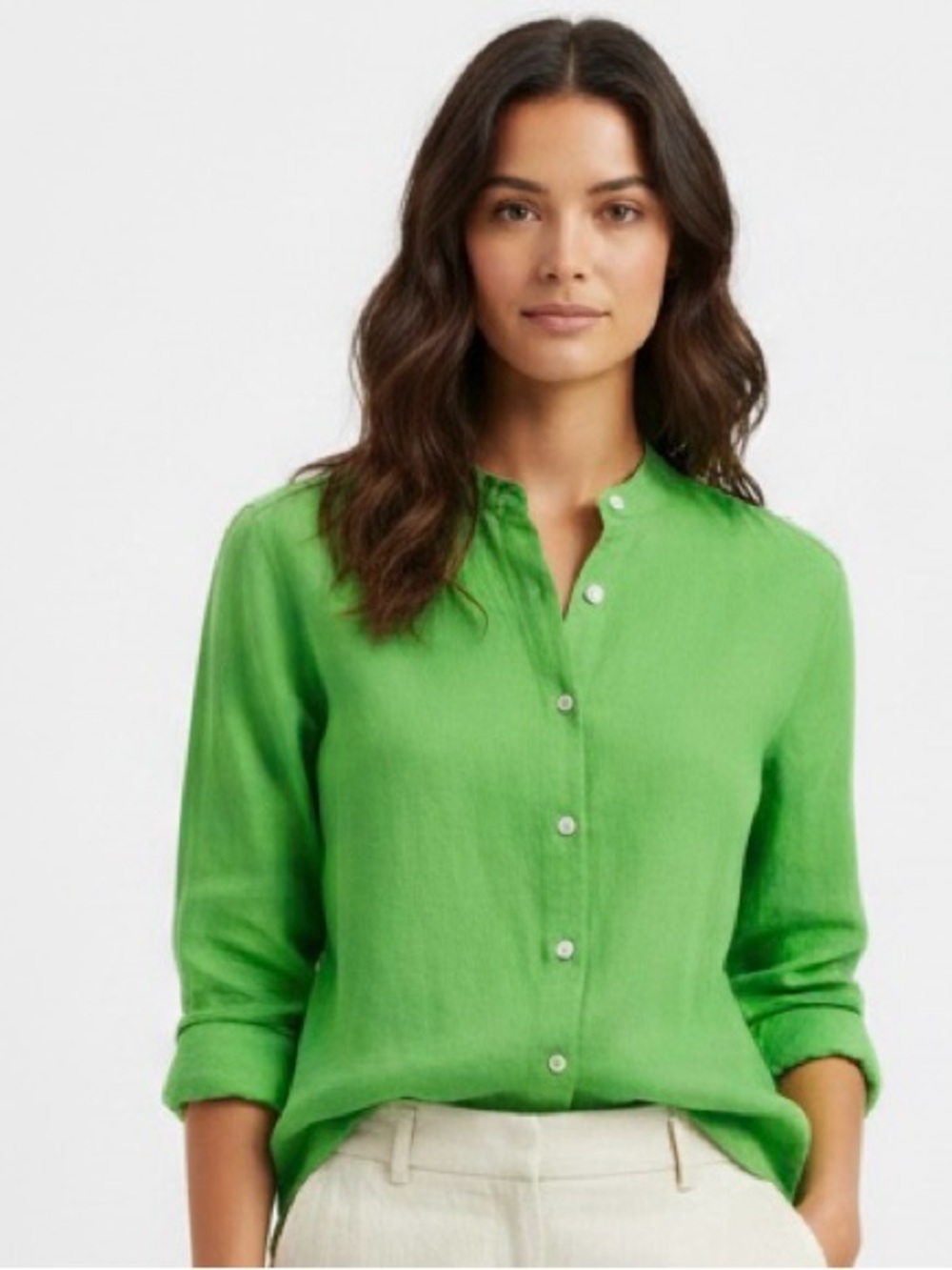 Saks Fifth Ave Women’s Green Button-Front Linen Shirt Sz M